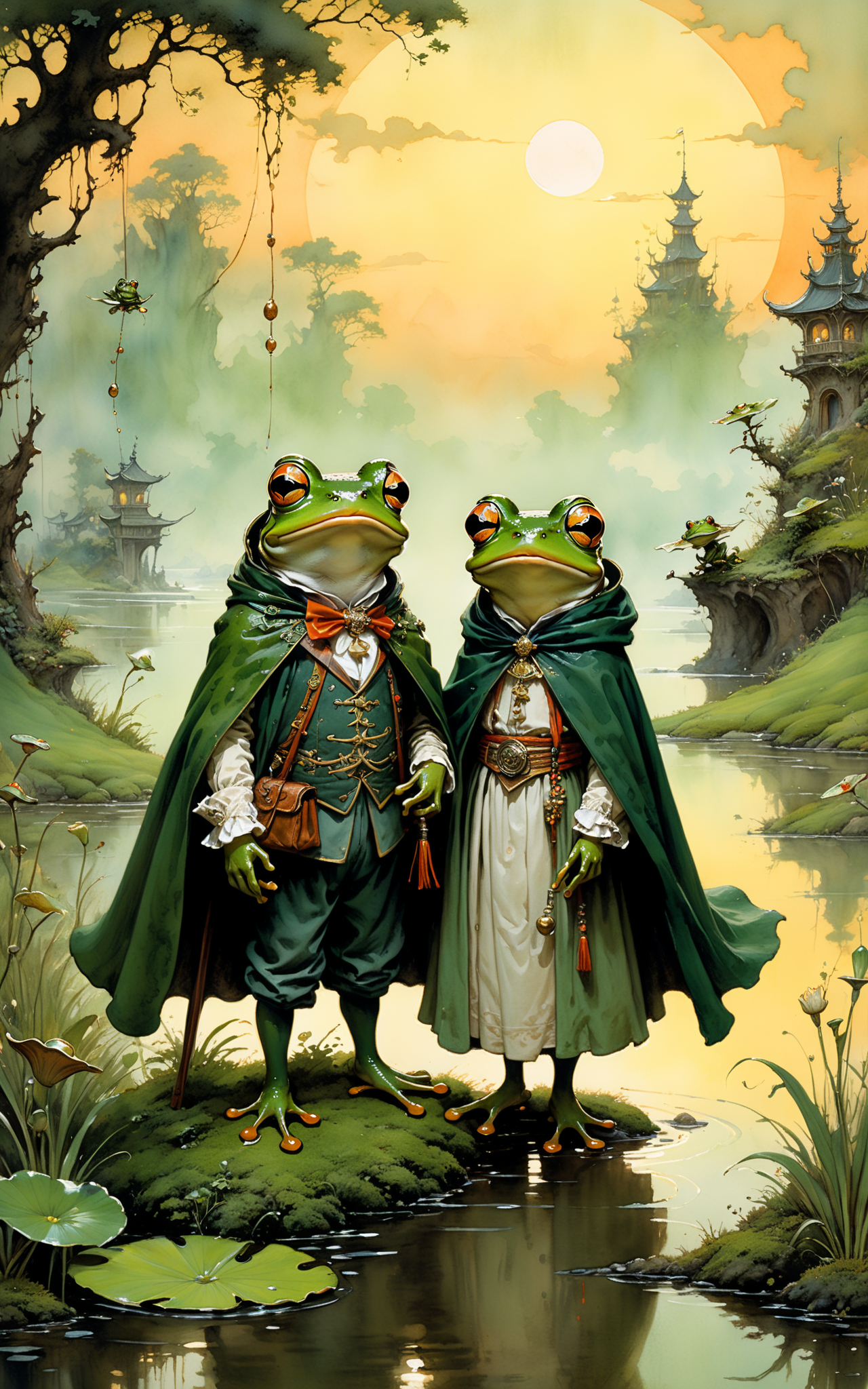 04389-15263215-Whimsical ridicules funny happy prince frog with his girl, a stunningly detailed fluid gouache painting by Jean Baptiste Monge,.png